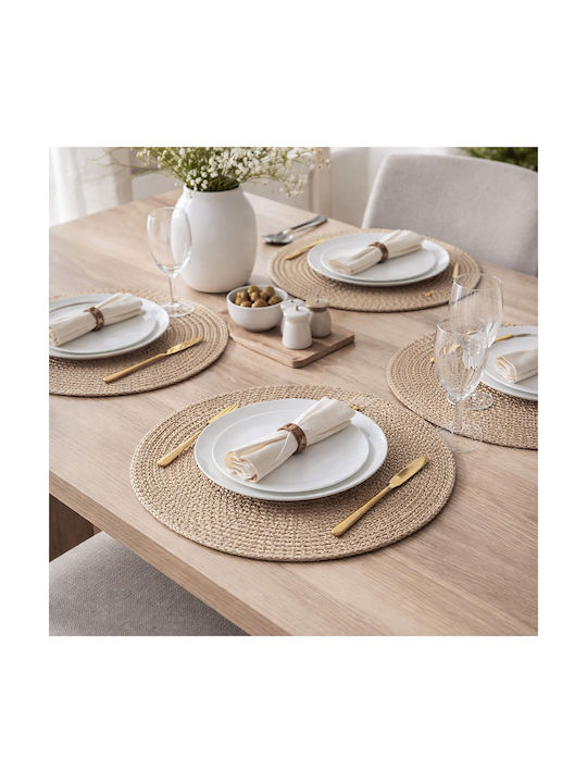 Round Wicker Beige Placemats 4 Pieces