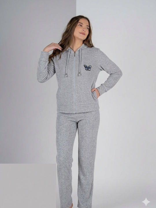 Relax Lingerie Χειμερινό Γυναικείο Σετ Πιτζάμας Γκρι