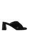 Suede Mules με Χοντρό Ψηλό Τακούνι σε Μαύρο Χρώμα