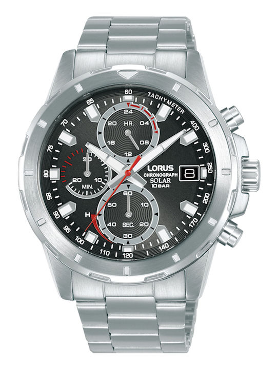 Lorus Men's Watch 43mm Chronograph Solar with Silver Metal Bracelet