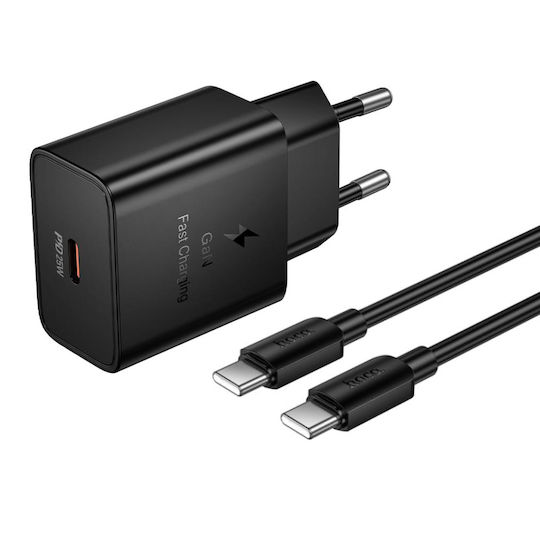 Hoco Φορτιστής GaN με Θύρα USB-C και Καλώδιο USB-C - USB-C 25W Power Delivery Μαύρος (N76 Star)