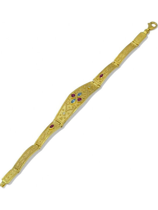 Goudassilver Damenarmband mit Byzantinischem Design aus Vergoldetem Silber mit Zirkon 17,5cm