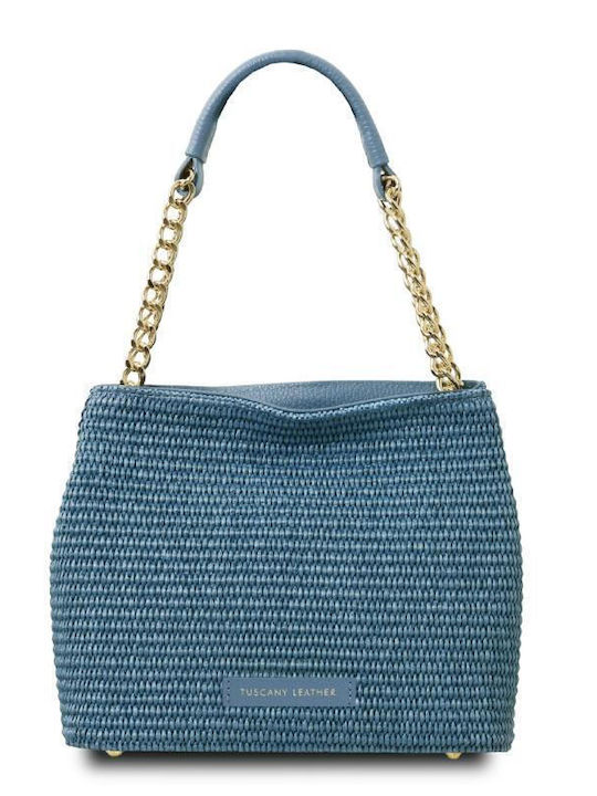 Tuscany Leather Straw Women's Shoulder Bag Blue
