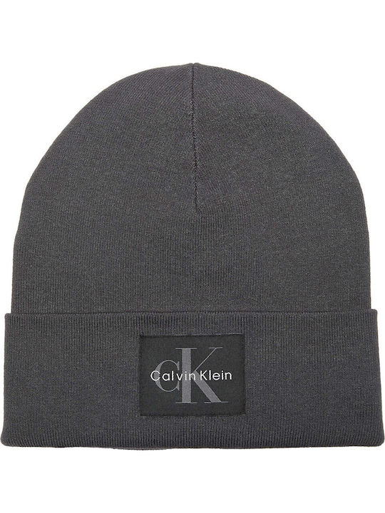 Patch Beanie Unisex Σκούφος Πλεκτός σε Γκρι χρώμα