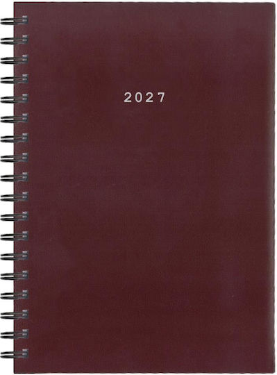 Next Ημερήσια Ατζέντα Basic 2027 Μπορντό Δερμάτινη Σπιράλ 14x21εκ.
