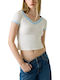 Women's Off-Shoulder Blouse with V-Neckline White