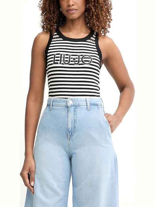 Women's Sleeveless Striped Black Blouse