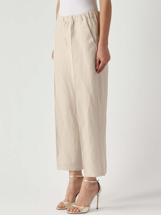 Liviana Conti Women's Linen Trousers in Straight Leg Style Ecru