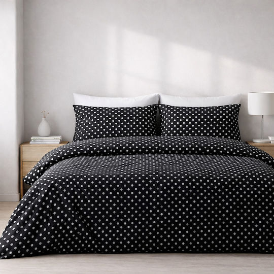 Σετ Παπλωματοθήκη Βαμβακερή 220x240cm Υπέρδιπλη με 2 Μαξιλαροθήκες Μαύρη