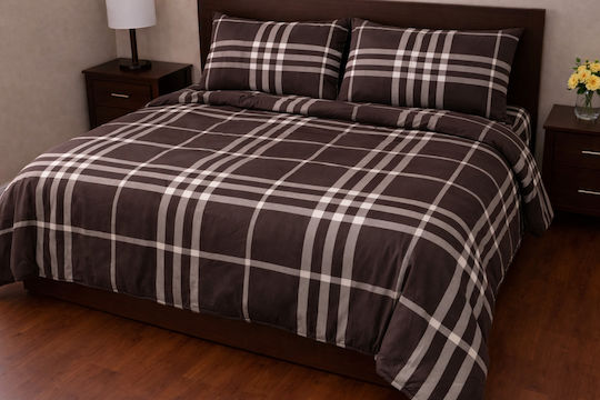 Flannel Duvet Cover Set 220x240cm Double with 2 Pillowcases Brown