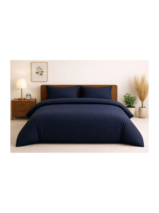 Set Bettbezüge Baumwolle 220x240cm Übergröße mit 2 Kissenbezügen Blau