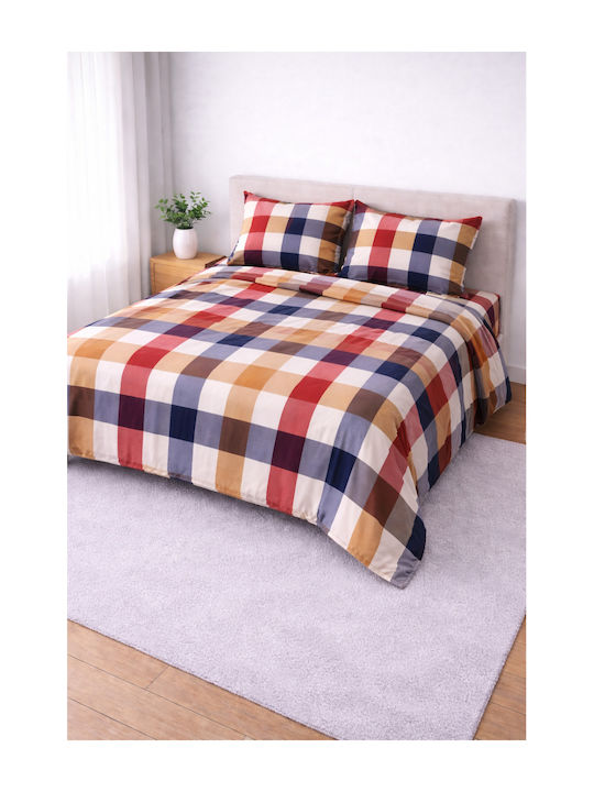 Cotton Duvet Cover Set 220x240cm Double with 2 Pillowcases Red