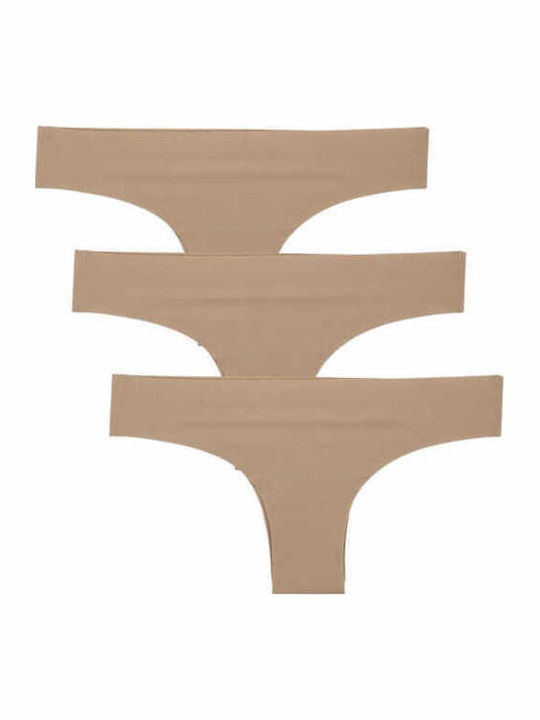 Chiloți Pentru Femei Brazilia 3Pack Fără Cusături Bej