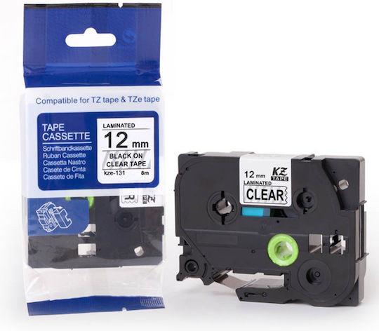Label Maker Tape 8m x 12mm in Transparent Colour Compatible with Brother TZe/TZ