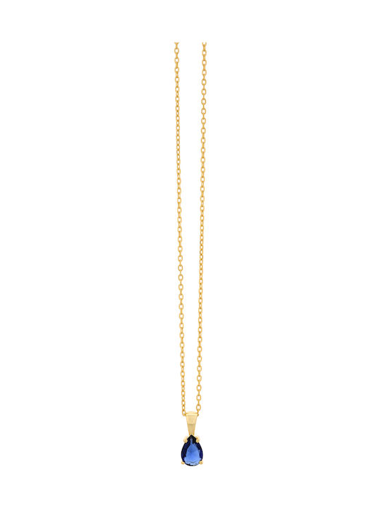 Prince Silvero Necklace with Tear Design from Gold Plated Silver with Zircon