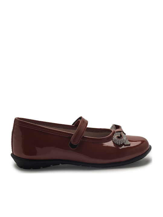 Kids Ballerinas With Hoop & Loop Closure Patent Leather Red
