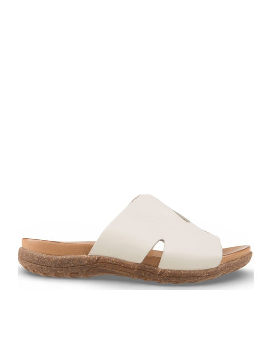 Leather Women's Flat Sandals Ecru