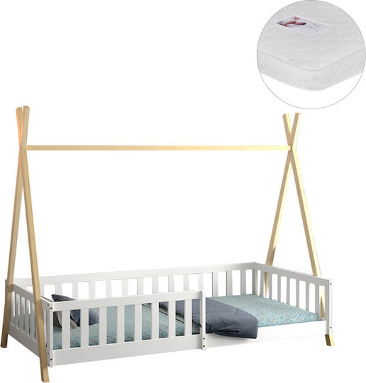 Munk Детско Легло Монтесори Класическо Единично с Матрак Бяло 90x190cm