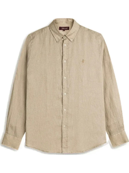 Long Sleeve Linen Shirt Brown