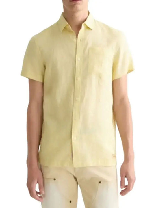 Seasonal Core Short Sleeve Linen Shirt in Regular Fit Yellow