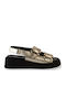 Leather Women's Flat Sandals Flatforms Gold