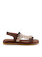 Leather Women's Flat Sandals Brown