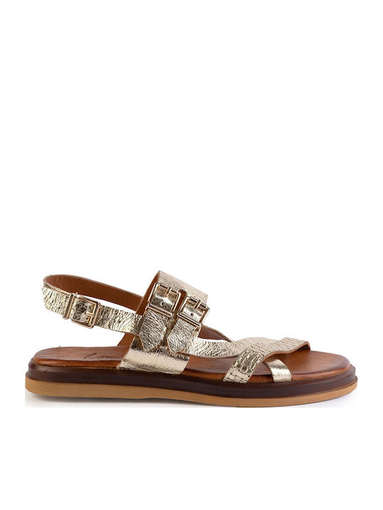 Leather Women's Flat Sandals Gold