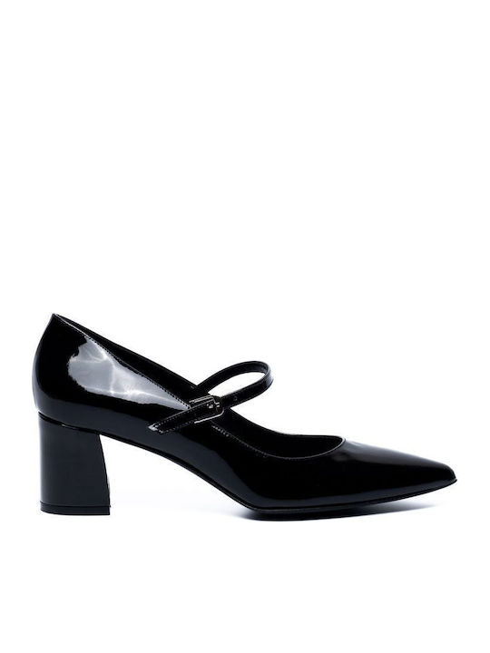 Lackleder Pumps mit Riemchen Schwarze