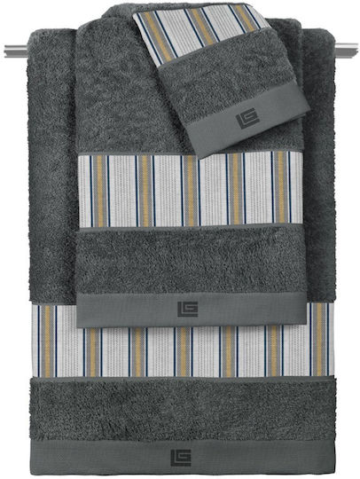 Guy Laroche Bath Towels Set 3 Pieces Pinstripe Grey-Anthracite Weight 500gr/m²