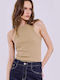 Celestino Damenbluse Rip Halter Ausschnitt Schlank Passform Dunkelbeige