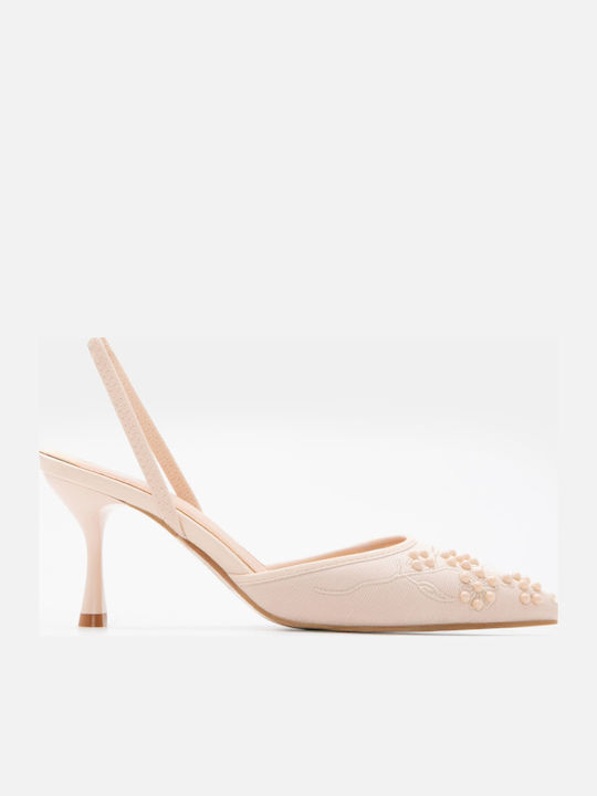Pointed Toe Heels With Medium Beige Heel