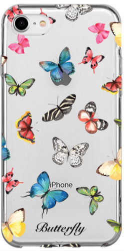 Apple iPhone SE 2020 Mixed Butterflies Transparent Silicone TPU Case