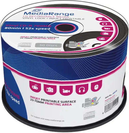 Mediarange Cd-r Vinyl+print 700mb 50 Pieces In Spindle