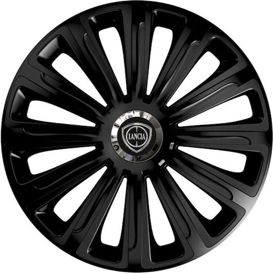Car Wheel Hubcaps Versaco 14" Trend Rc Black Cbx 3d Metal Logo Lancia 4 Pieces