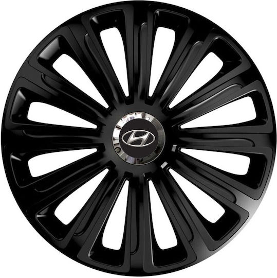 Car Wheel Hubcaps Versaco 15" Trend Rc Black Cbx 3d Metal Logo Hyundai 4 Pieces