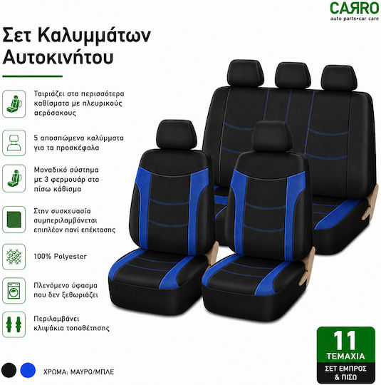 Carro 292346 Комплект Калъфи За Автомобилни Седалки Mazda 2 Mazda 3 Mazda 5 Mazda 6 Mazda Mx-3 Mazda Cx5 Mazda Cx3 Mazda Cx7 Памучна Тъкан Кожен Комплект Предни Задни 11 Части Черен