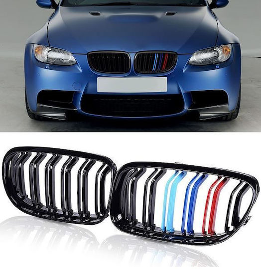 Jom Карди Hearts Маска Bmw 3 E90 E91 08-11 M4 Look Двойна Решетка Трикольор Черно Гланц 2 Броя