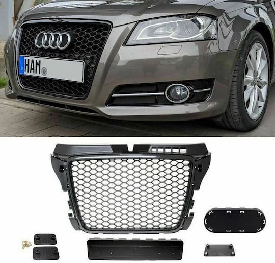 Carro Μάσκα Audi A3 8p 08-12 Rs3 Look Κυψελωτή Γυαλιστερό Μαύρο 1 Τεμάχιο Ca-011564