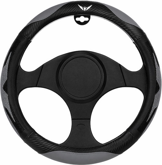 Car Steering Wheel Cover Black Carbon Style 37-39cm Pvc & Rubber Anti-Slip