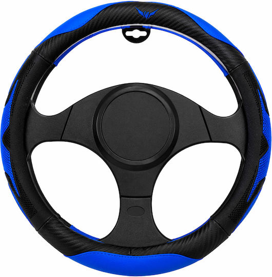 Car Steering Wheel Cover 37-39cm Universal Pvc & Rubber Anti-Slip Black Blue Sport Perforated