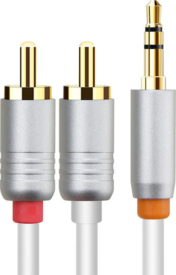 Cabletime 3,5mm Klinkenkabel - 2x RCA-Stecker Weiß 3m mit Vergoldeten Anschlüssen