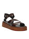 Δερμάτινα Γυναικεία Σανδάλια Flatforms Καφέ