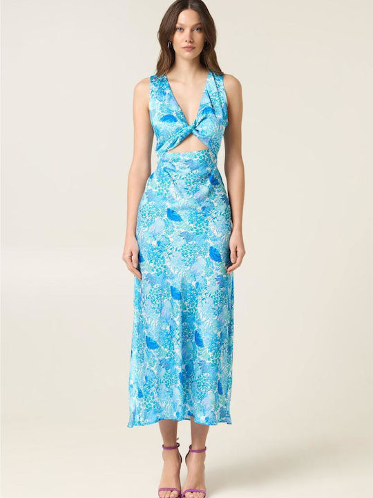 Summer Midi Evening Satin Blue Dress