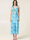 Summer Midi Evening Satin Blue Dress