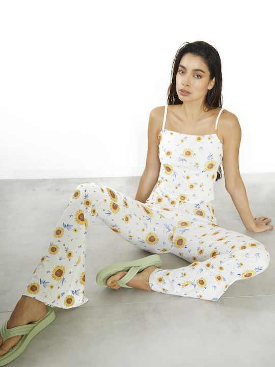 Glamorous Women's Ribbed Trousers Floral White