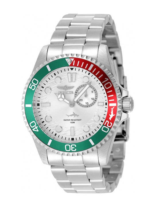 Invicta Ανδρικό Ρολόι 43mm Μπαταρίας με Ασημί Μ...