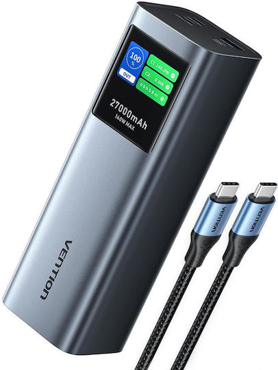 Vention FKE Power Bank 27000mAh 140W with USB-A Output Port and 2 USB-C Output Ports Power Delivery Quick Charge 3.0 Grey