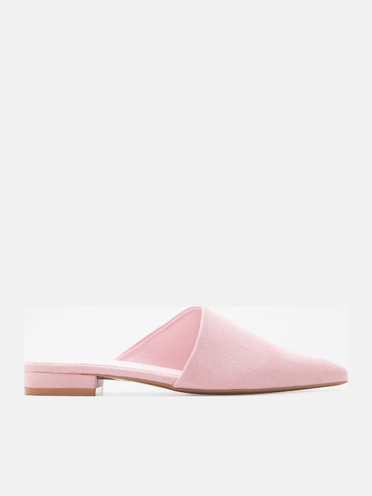 Luigi Flat Suede Mules σε Ροζ Χρώμα