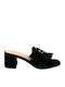 Suede Mules με Χαμηλό Τακούνι σε Μαύρο Χρώμα
