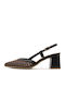 Leather Pointed Heels with Strap & Medium Heel Brown
